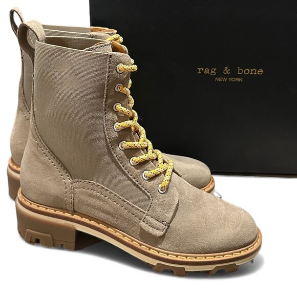 rag & bone $ 595 Shiloh Leather Suede Combat Boots Light Sand Women’s 7 EU 37 - Picture 3 of 13